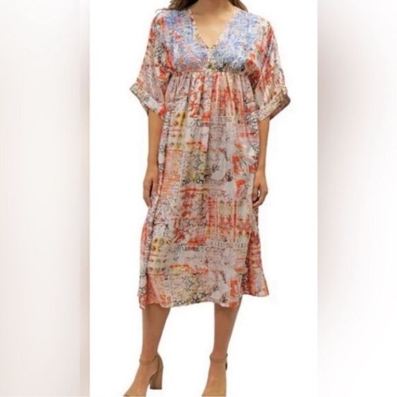 Karyn Seo Carmen Boho Embroidered Printed Silk Blend Dress Size L - Picture 1 of 11